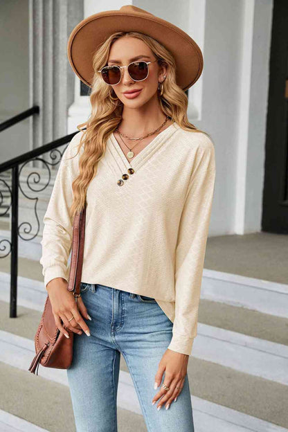 Unique Style V-Neck Long Sleeve Blouse