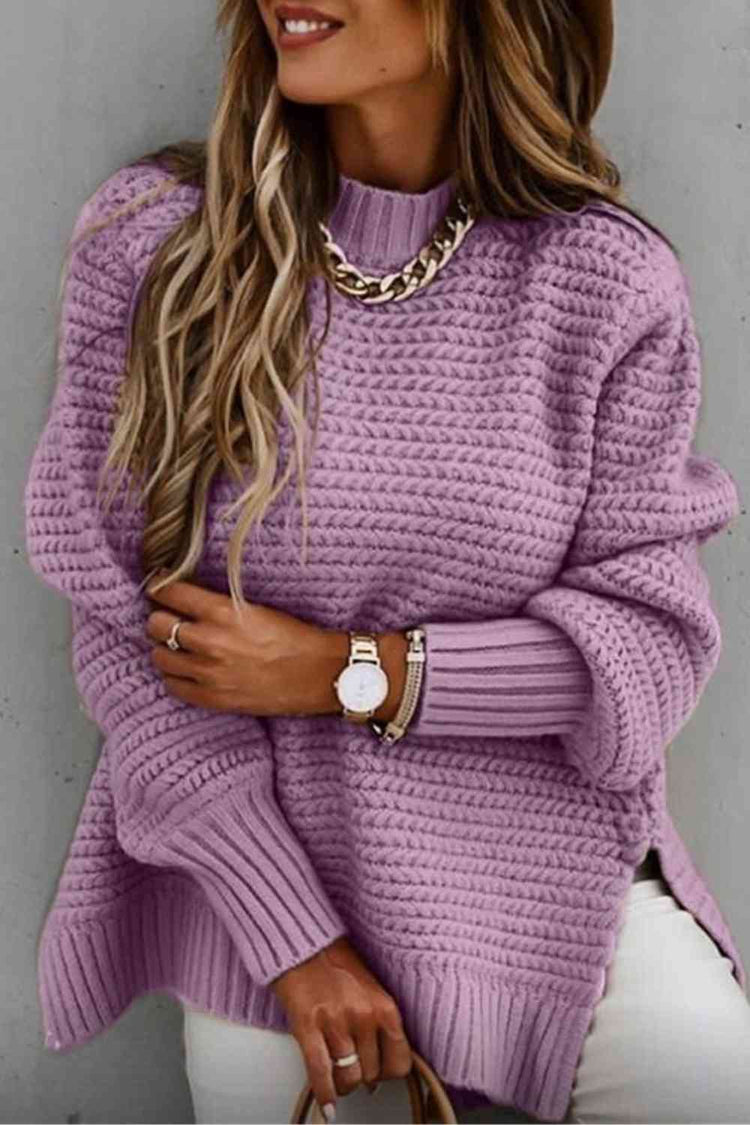 womens lilac Riding -Round- Neck -Slit -winter- fall- Sweater