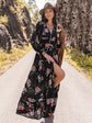 Black Floral V-Neck Split Maxi Dress