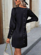 Black Button Back Round Neck Long Sleeve Dress