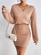 Tan Lace Detail V-Neck Mini Dress