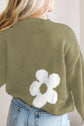 Floral Pattern Color Contrast  Design Long Sleeve Sweater