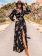 Black Floral V-Neck Split Maxi Dress