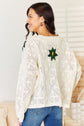 Embroidered Creme Floral Pattern V-Neck Sweater