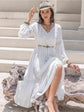 Boho Tie Neck Balloon Sleeve Midi Dress