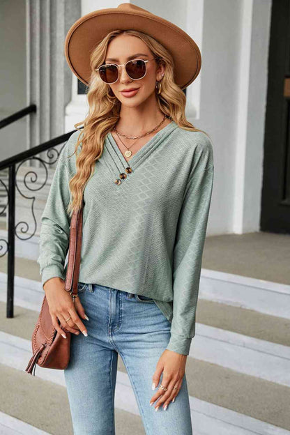 Unique Style V-Neck Long Sleeve Blouse