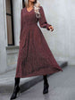 Wine V-Neck Flounce Sleeve Dress