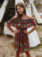 Bohemian Print Off-Shoulder Strapless Dress