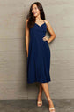 Navy Tie Back Spaghetti Strap Pleated Dress