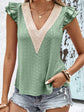 Contrast V-Neck Eyelet Top