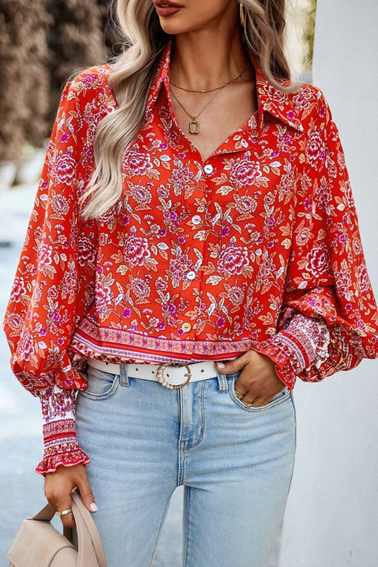 Bohemian Printe Lantern Sleeve Shirt