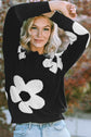 Floral Pattern Color Contrast  Design Long Sleeve Sweater