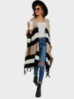 Striped Open Front Fringe Cardigan