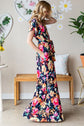 Floral Navy Multi-Color lice Tie Waist Maxi Dress -Full Size