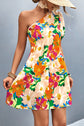 One-Shoulder Puff Floral Sleeve Dress