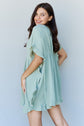 Full Size Ruffle Hem Dress with Drawstring Waistband in Light Sage