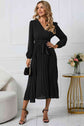 Classy Tie Waist V-Neck Long Sleeve Midi Dress