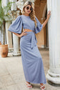 Split Puff Sleeve Cutout Maxi Dress