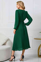 Classy Tie Waist V-Neck Long Sleeve Midi Dress