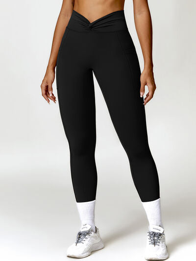 Twisted High Waist Active Pants with Pockets