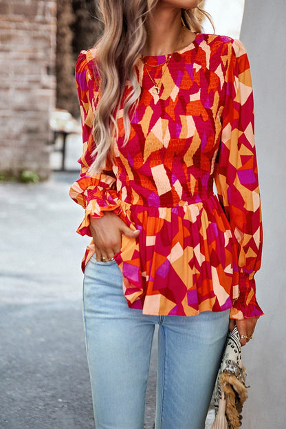 Flounce Sleeve Peplum Top