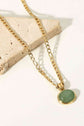 Inlaid Stone Round Pendant Stainless Steel Chain Necklace