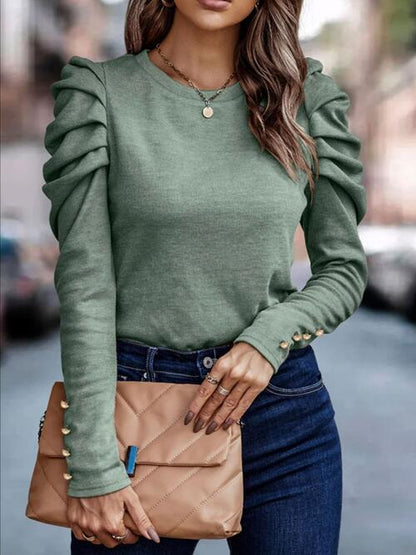 Round Neck Puff Sleeve Blouse