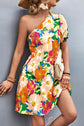 One-Shoulder Puff Floral Sleeve Dress