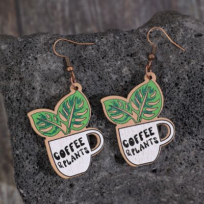 Coffee & Plants Wooden Dangle Earrings