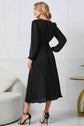 Classy Tie Waist V-Neck Long Sleeve Midi Dress