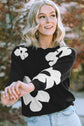 Floral Pattern Color Contrast  Design Long Sleeve Sweater