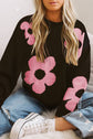 Floral Pattern Color Contrast  Design Long Sleeve Sweater