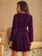 Plum Ruffled V-Neck Long Sleeve Dress