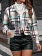 Plaid Crop Collared Neck Button Down Jacket