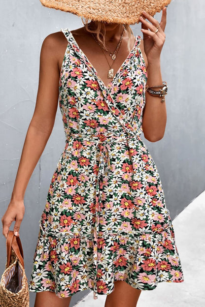 Frill Trim Floral Sleeveless Dress