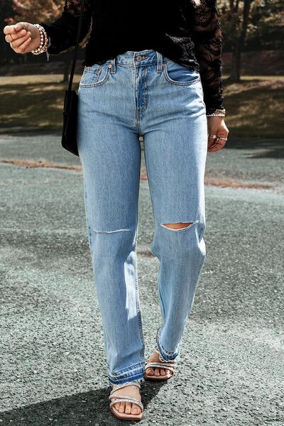 Light Distressed Straight Jeans