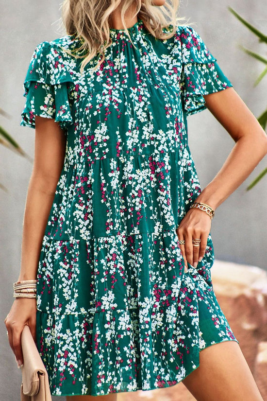 Summer Floral Layered Flutter Sleeve Dress