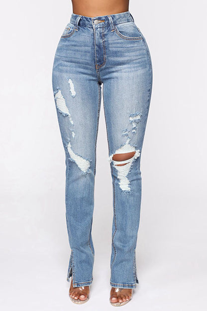 Body Curve Distressed Slit Jeans