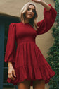 Night Out Smocked Balloon Sleeve Ruffle Hem Dress