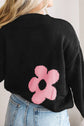 Floral Pattern Color Contrast  Design Long Sleeve Sweater