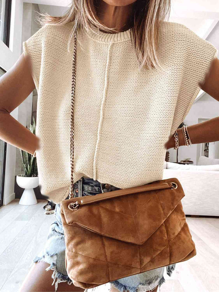  Womens ivory Sweater Vest Knit Cap Sleeve Pullover Casual Crew Neck Sweater Tank Tops 