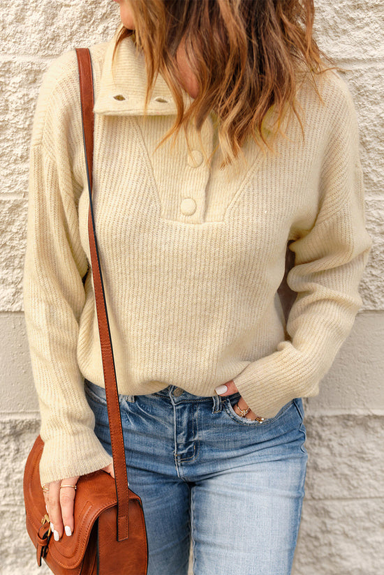 Half Button Dropped Shoulder Ribbed Sweater - Was $ 49.00