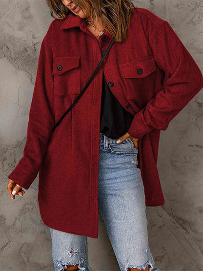 Drop Shoulder Autumn Button Down Collared Coat