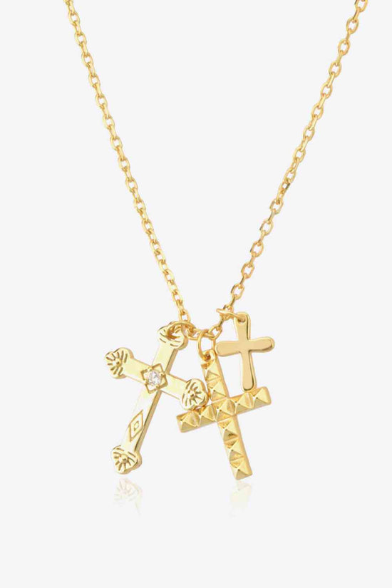 Inlaid Zircon Cross Pendant 925 Sterling Silver Necklace