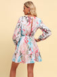 Full Size Printed Tie-Waist Puff Sleeve Surplice Dress