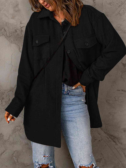 Drop Shoulder Autumn Button Down Collared Coat