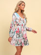 Full Size Printed Tie-Waist Puff Sleeve Surplice Dress