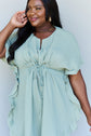 Full Size Ruffle Hem Dress with Drawstring Waistband in Light Sage