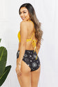 Yellow Crisscross Bikini and Printed Swim Bottoms Set