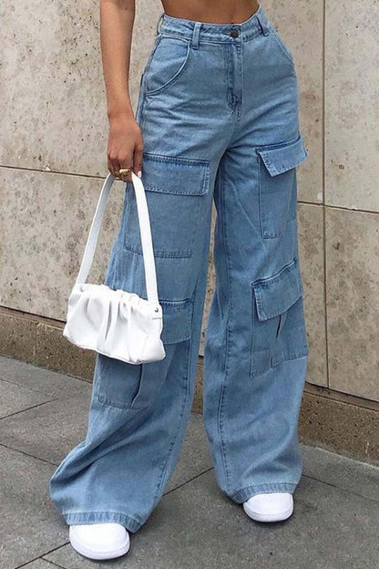 Street Wide Leg Knee Pocket Jeans